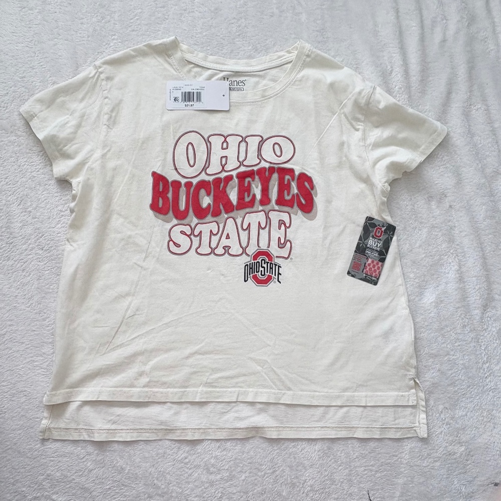 Ohio State Buckeyes Retro Bubble Letter Graphic Tee Cream White Size L